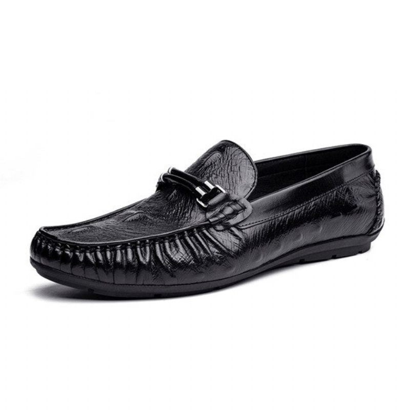 Mocassins Masculinos Vintage Couro Crocodilo Exótico Brogue - Preto