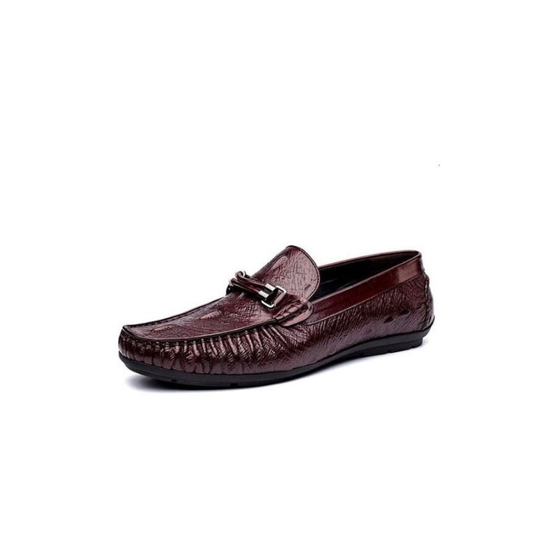 Mocassins Masculinos Vintage Couro Crocodilo Exótico Brogue - Vermelho