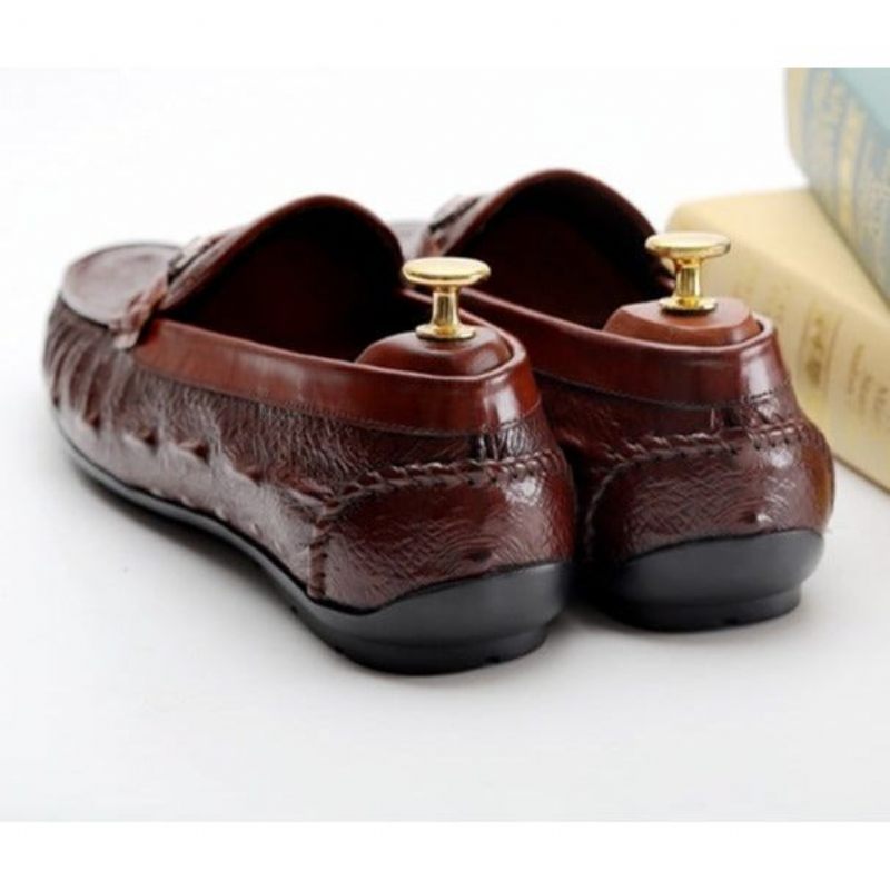 Mocassins Masculinos Vintage Couro Crocodilo Exótico Brogue - Vermelho