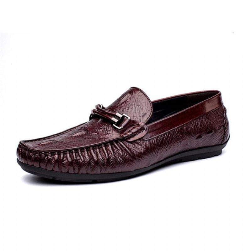 Mocassins Masculinos Vintage Couro Crocodilo Exótico Brogue - Vermelho