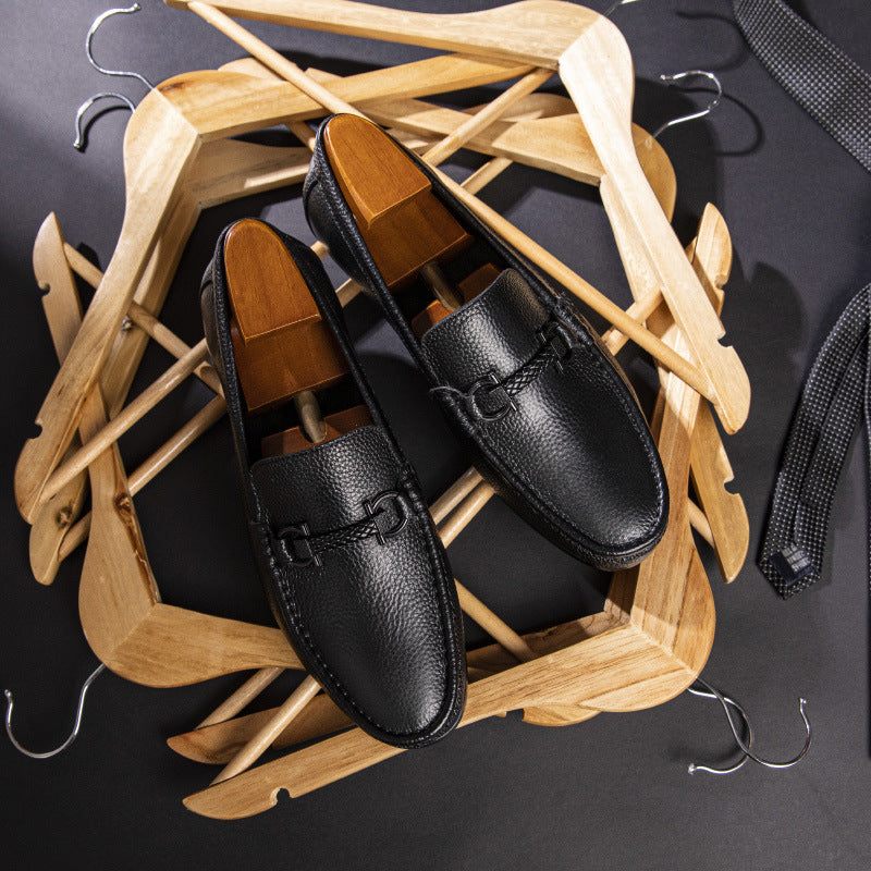 Mocassins Masculinos Weavingluxe Couro Deslizante Em - Preto 1