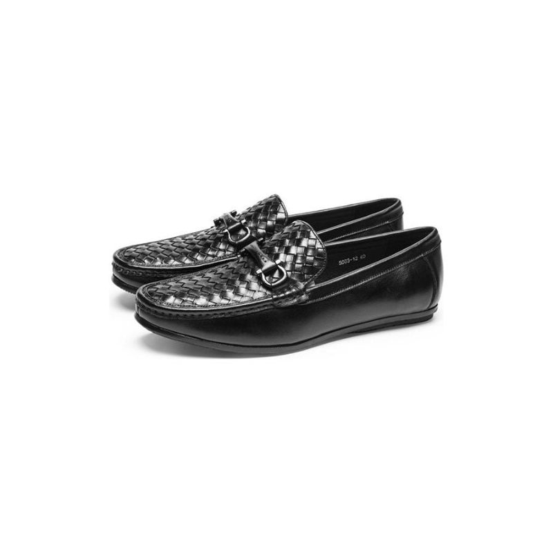 Mocassins Masculinos Weavingluxe Couro Deslizante Em - Preto 2