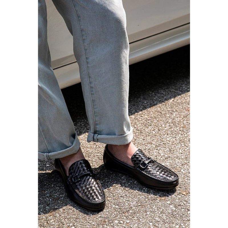 Mocassins Masculinos Weavingluxe Couro Deslizante Em - Preto 2