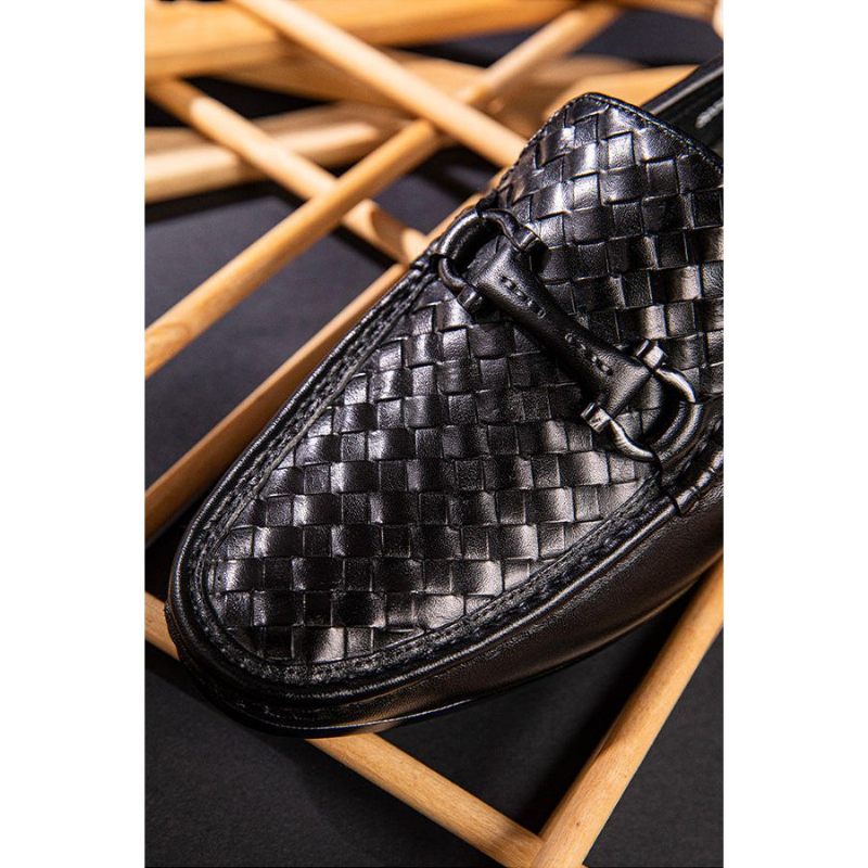 Mocassins Masculinos Weavingluxe Couro Deslizante Em - Preto 2