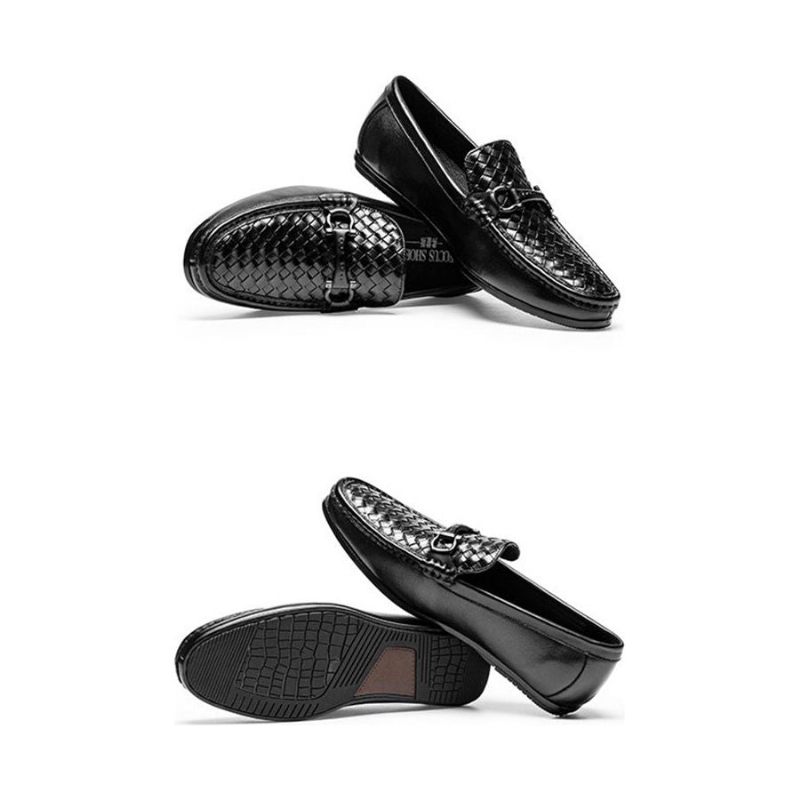 Mocassins Masculinos Weavingluxe Couro Deslizante Em - Preto 2