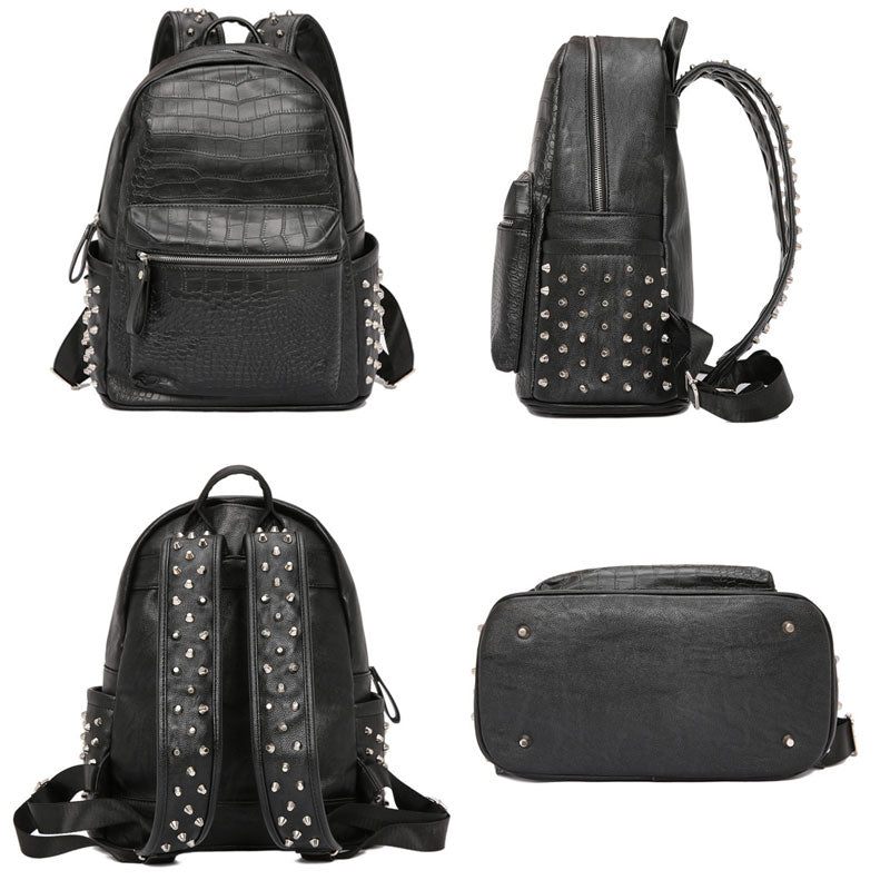 Mochilas Masculinas Com Zíper E Rebites Mochila Chique Alça - Preto