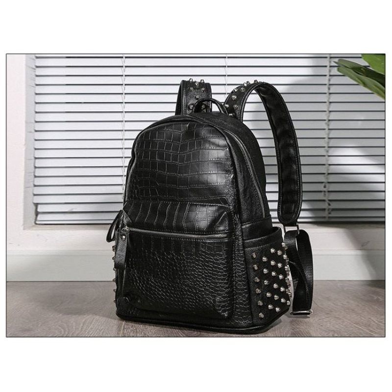 Mochilas Masculinas Com Zíper E Rebites Mochila Chique Alça - Preto