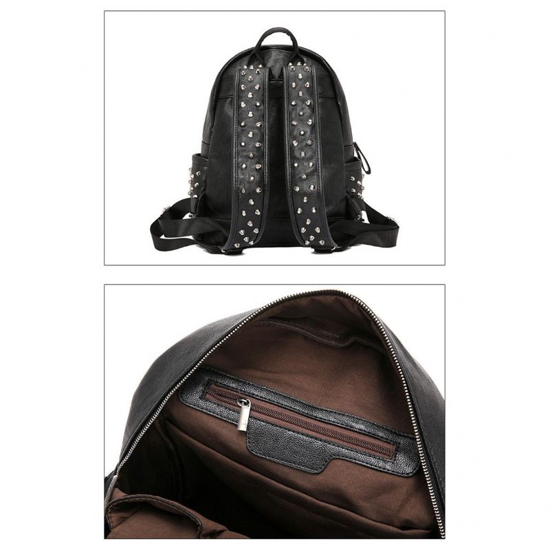 Mochilas Masculinas Com Zíper E Rebites Mochila Chique Alça - Preto