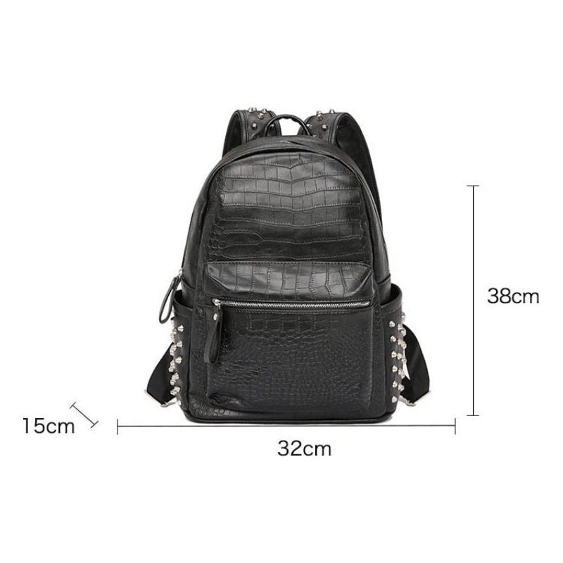 Mochilas Masculinas Com Zíper E Rebites Mochila Chique Alça - Preto