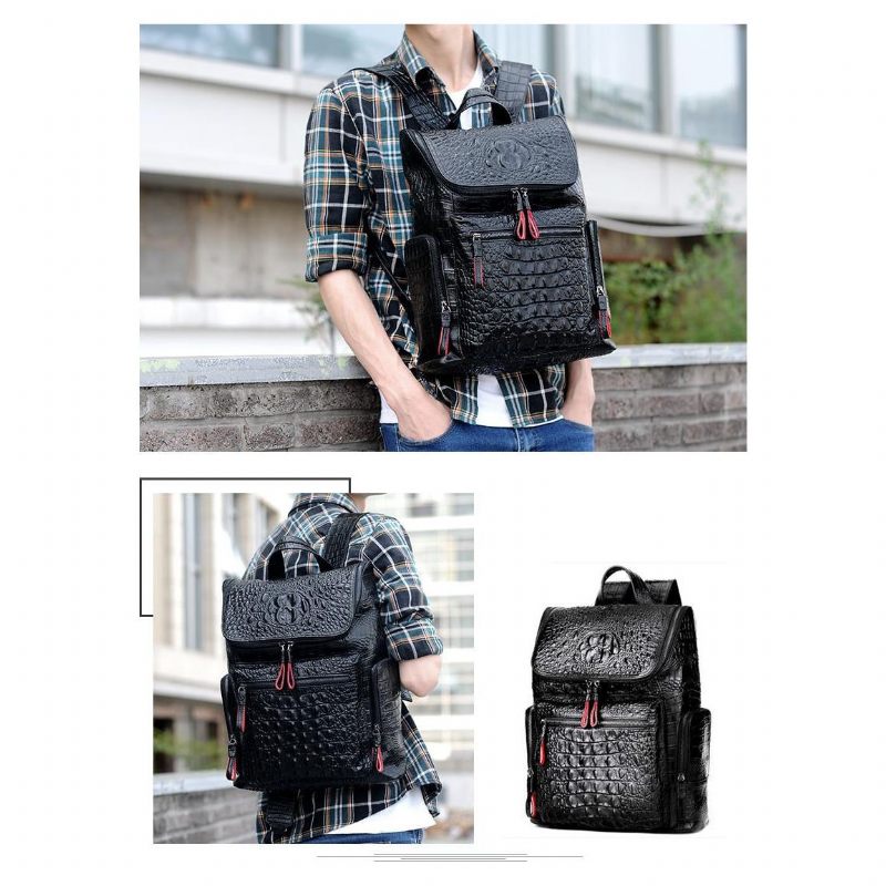 Mochilas Masculinas Com Zíper Exótico Softback Flap Backpack - Preto