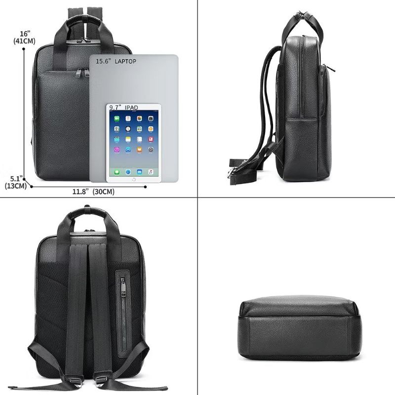 Mochilas Masculinas Couro Para Viagens Negócios Mochila Laptop - Preto