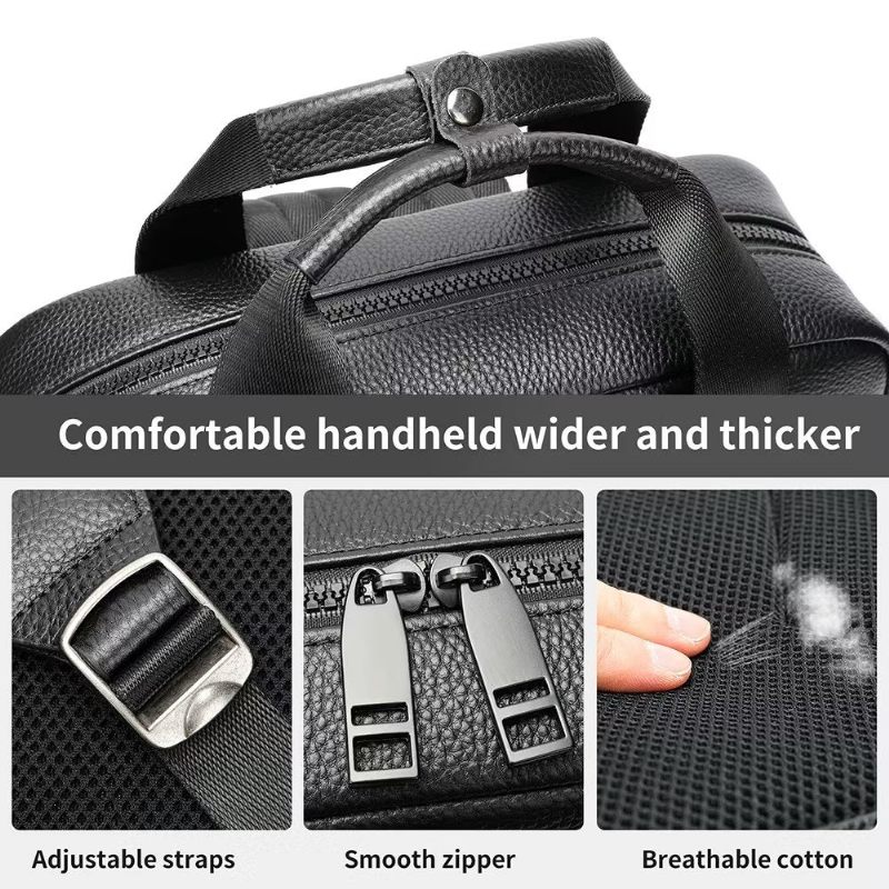 Mochilas Masculinas Couro Para Viagens Negócios Mochila Laptop - Preto