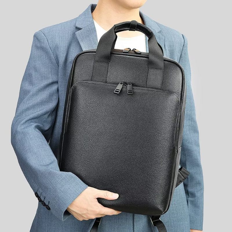 Mochilas Masculinas Couro Para Viagens Negócios Mochila Laptop - Preto