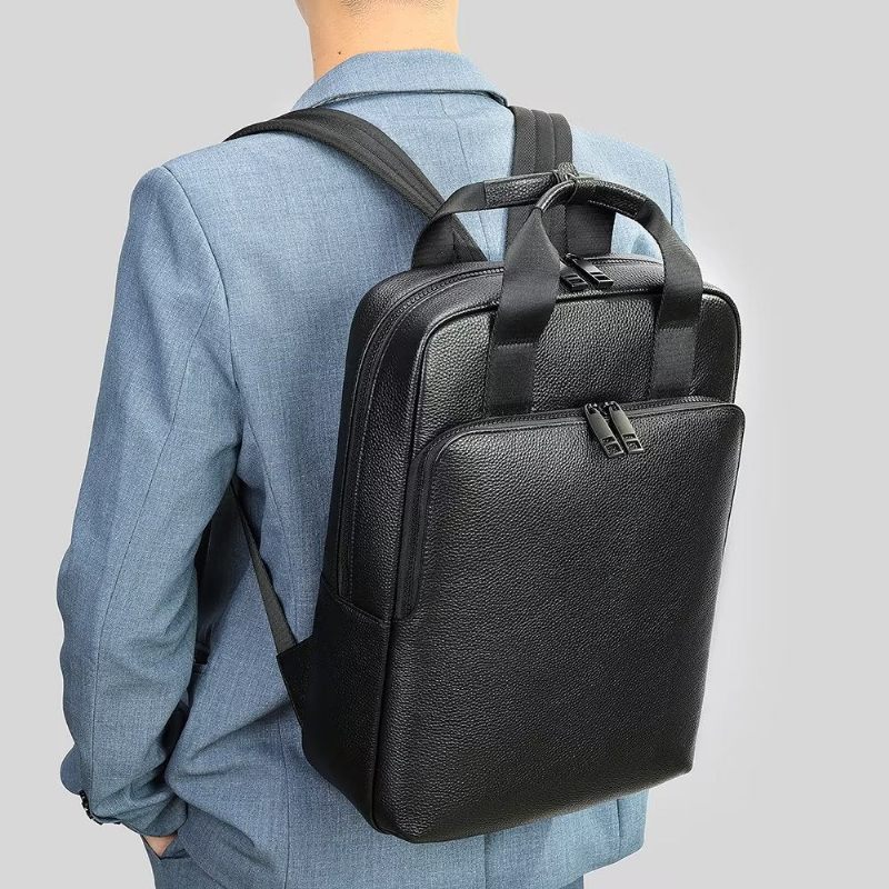 Mochilas Masculinas Couro Para Viagens Negócios Mochila Laptop - Preto