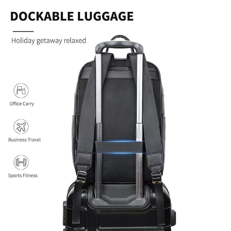 Mochilas Masculinas Couro Para Viagens Negócios Mochila Tecnológica - Preto