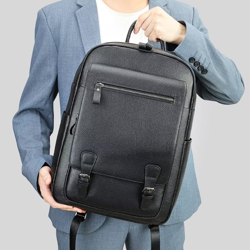 Mochilas Masculinas Couro Para Viagens Negócios Mochila Tecnológica - Preto