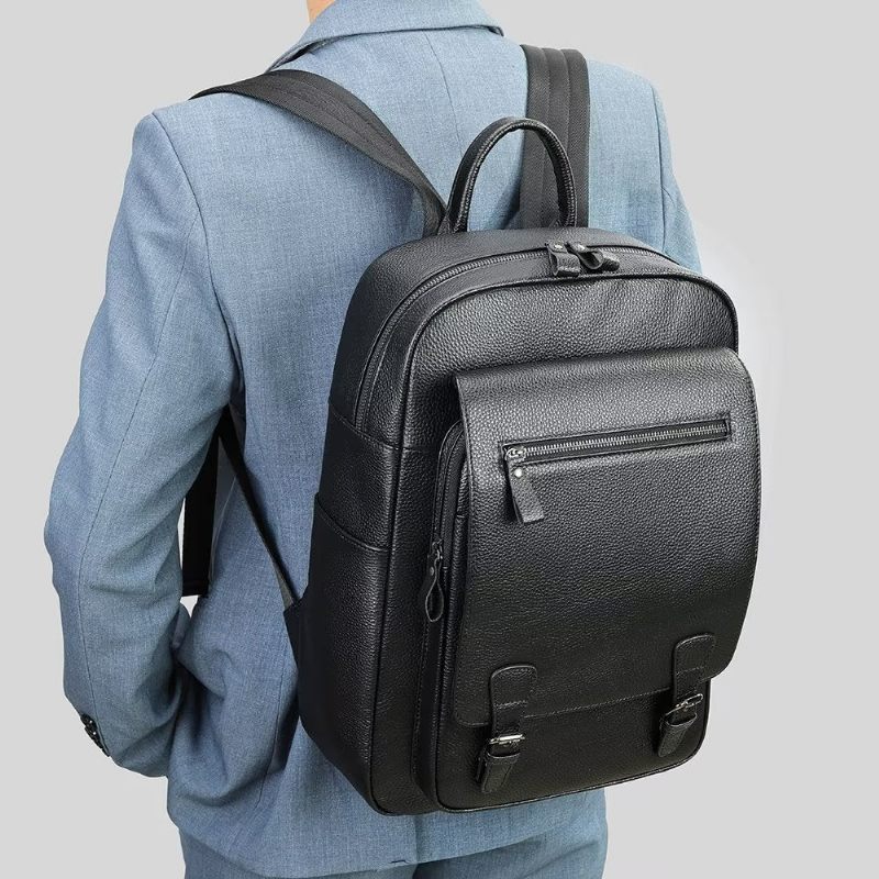 Mochilas Masculinas Couro Para Viagens Negócios Mochila Tecnológica - Preto