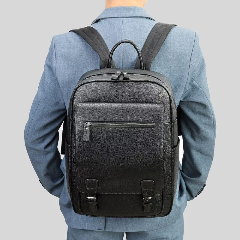 Mochilas Masculinas Couro Para Viagens Negócios Mochila Tecnológica - Preto