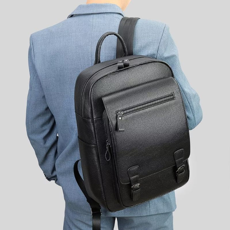 Mochilas Masculinas Couro Para Viagens Negócios Mochila Tecnológica - Preto