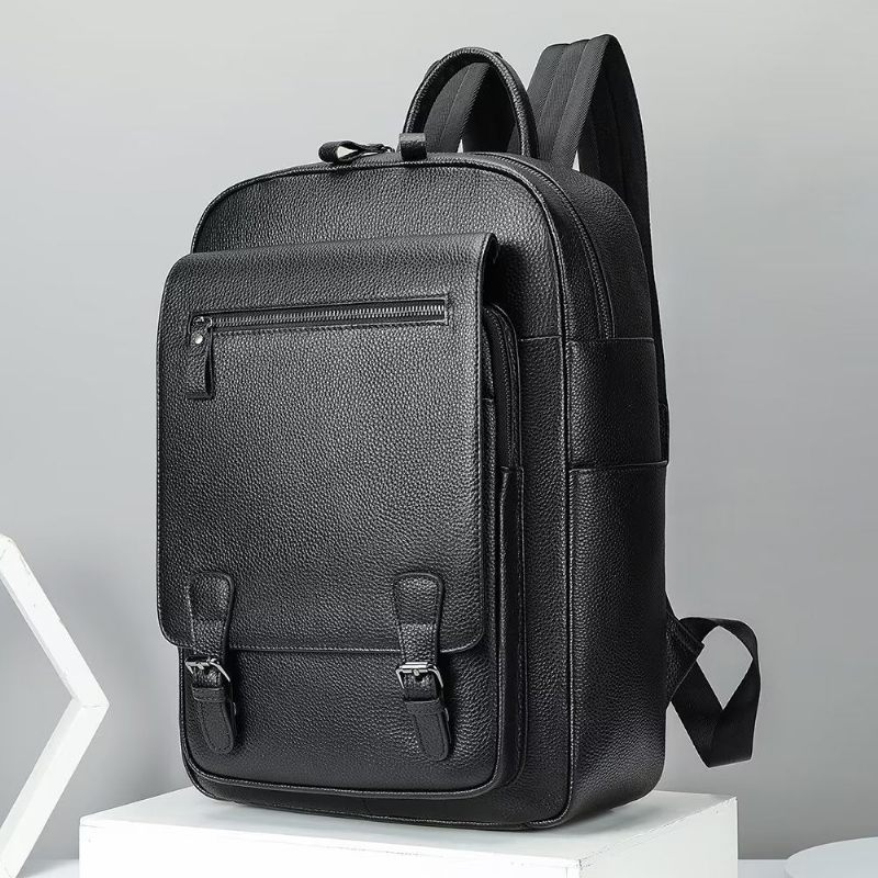 Mochilas Masculinas Couro Para Viagens Negócios Mochila Tecnológica - Preto