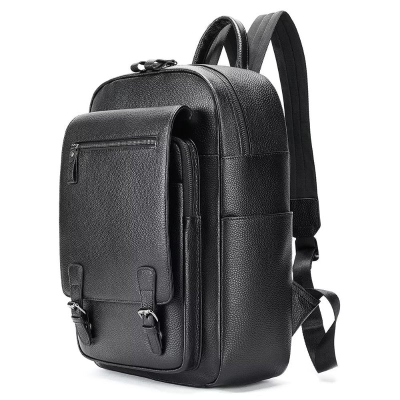 Mochilas Masculinas Couro Para Viagens Negócios Mochila Tecnológica - Preto