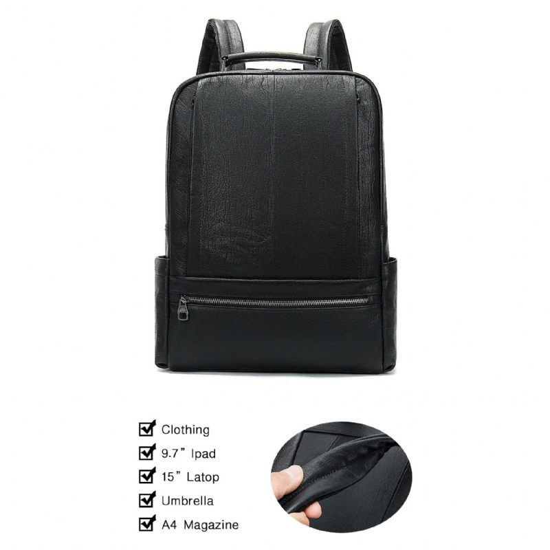 Mochilas Masculinas Luxo Em Couro Exótico Para Laptop Mochila Viagem - Preto