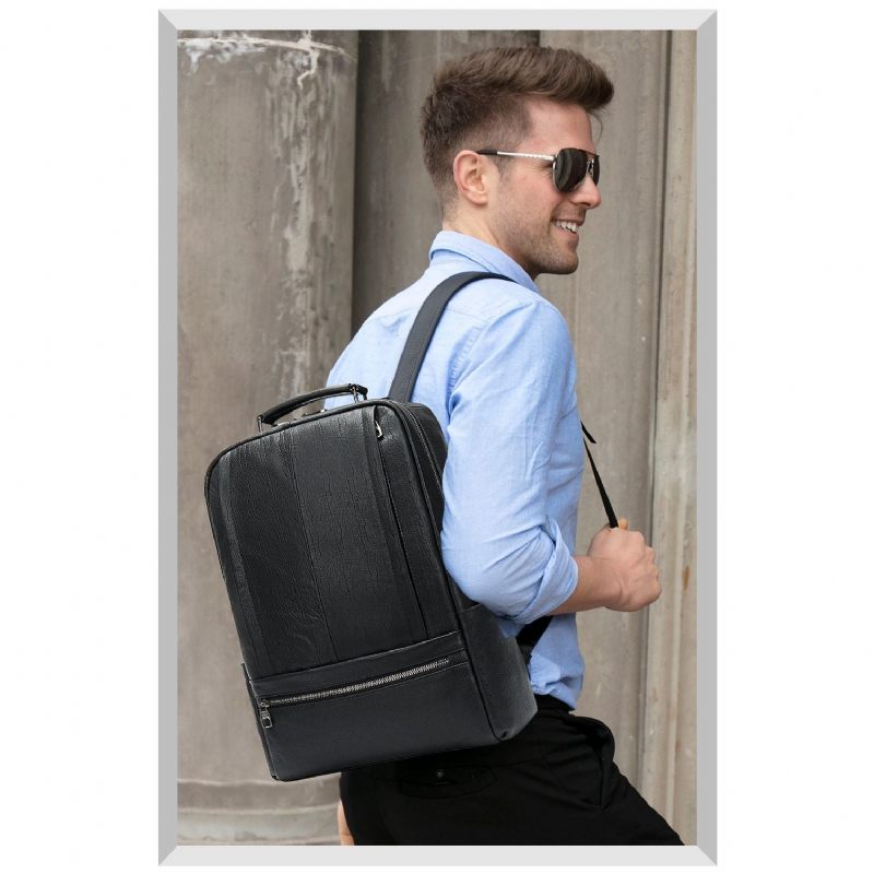 Mochilas Masculinas Luxo Em Couro Exótico Para Laptop Mochila Viagem - Preto