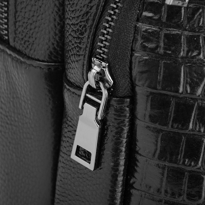 Mochilas Masculinas Luxuosas Croctex Plissadas Em Couro Com Zíper - Preto