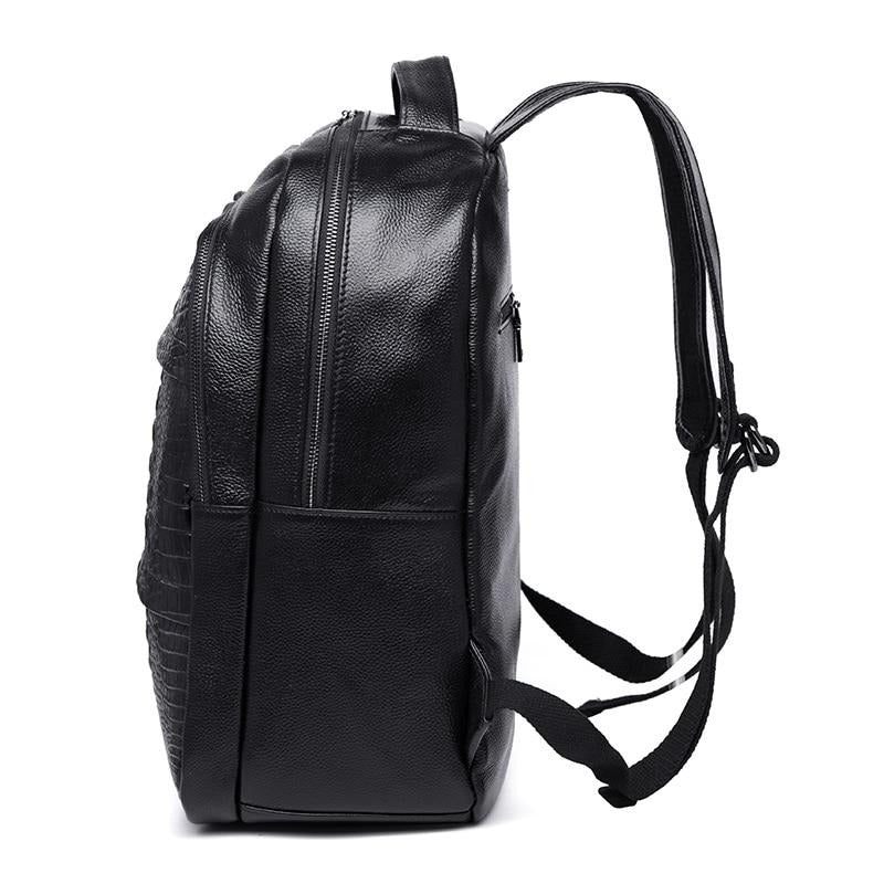 Mochilas Masculinas Luxuosas Croctex Plissadas Em Couro Com Zíper - Preto