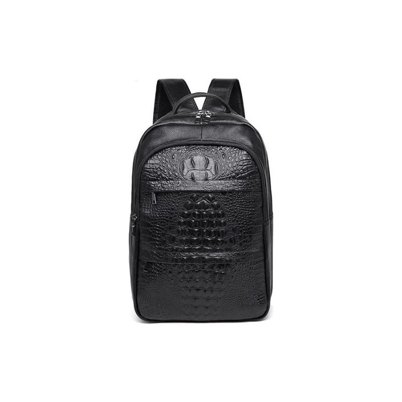 Mochilas Masculinas Luxuosas Croctex Plissadas Em Couro Com Zíper - Preto