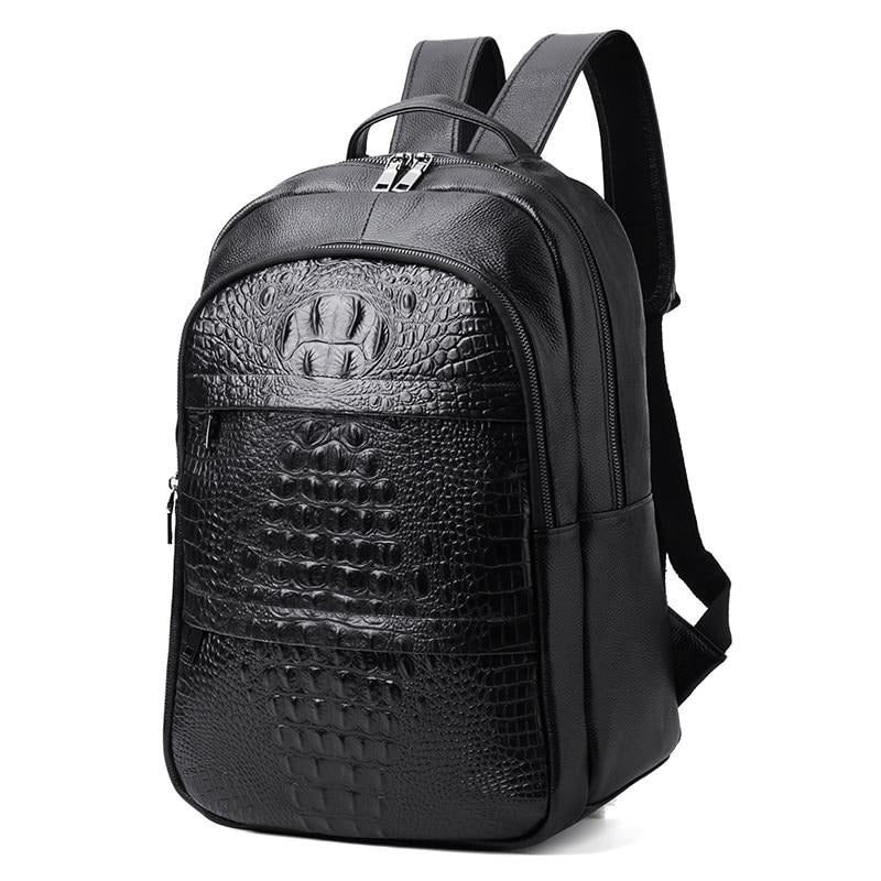 Mochilas Masculinas Luxuosas Croctex Plissadas Em Couro Com Zíper - Preto