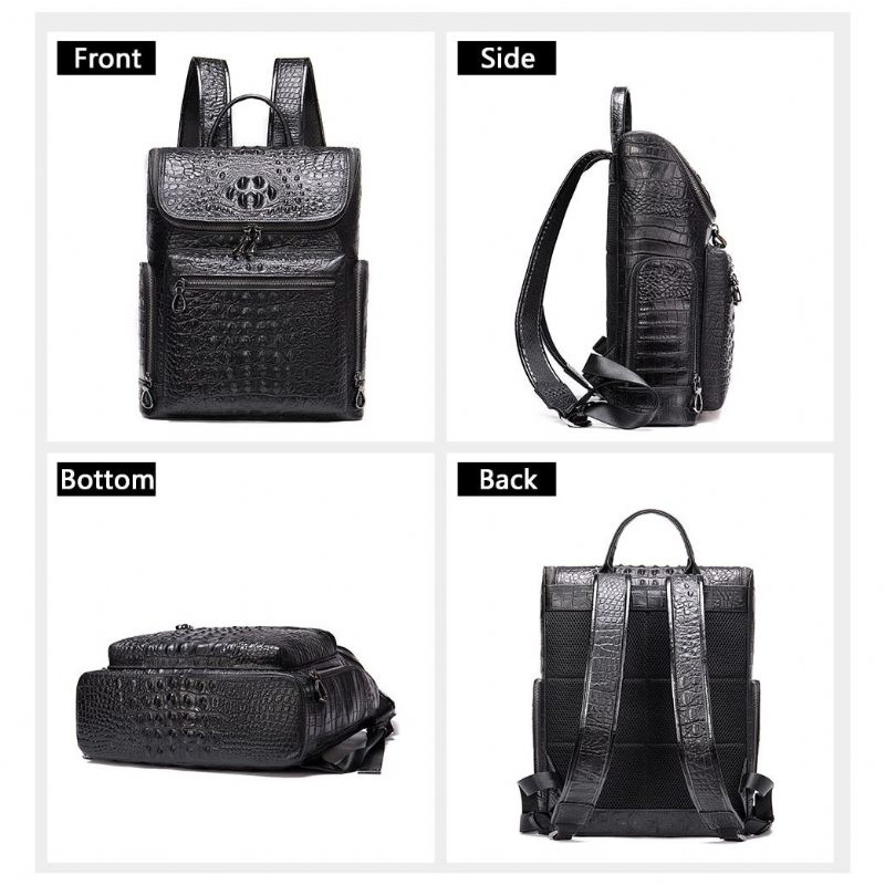 Mochilas Masculinas Vintage Chique Couro Jacaré Tecnologia Mochila Viagem - Preto