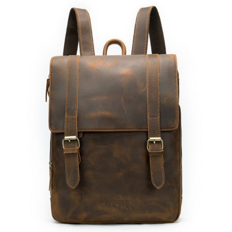 Mochilas Masculinas Vintage Luxury Air Cushion Mochila Couro - Café