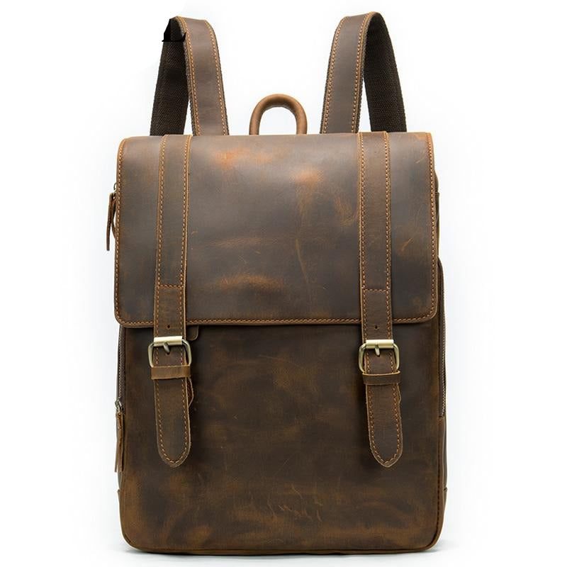 Mochilas Masculinas Vintage Luxury Air Cushion Mochila Couro - Café