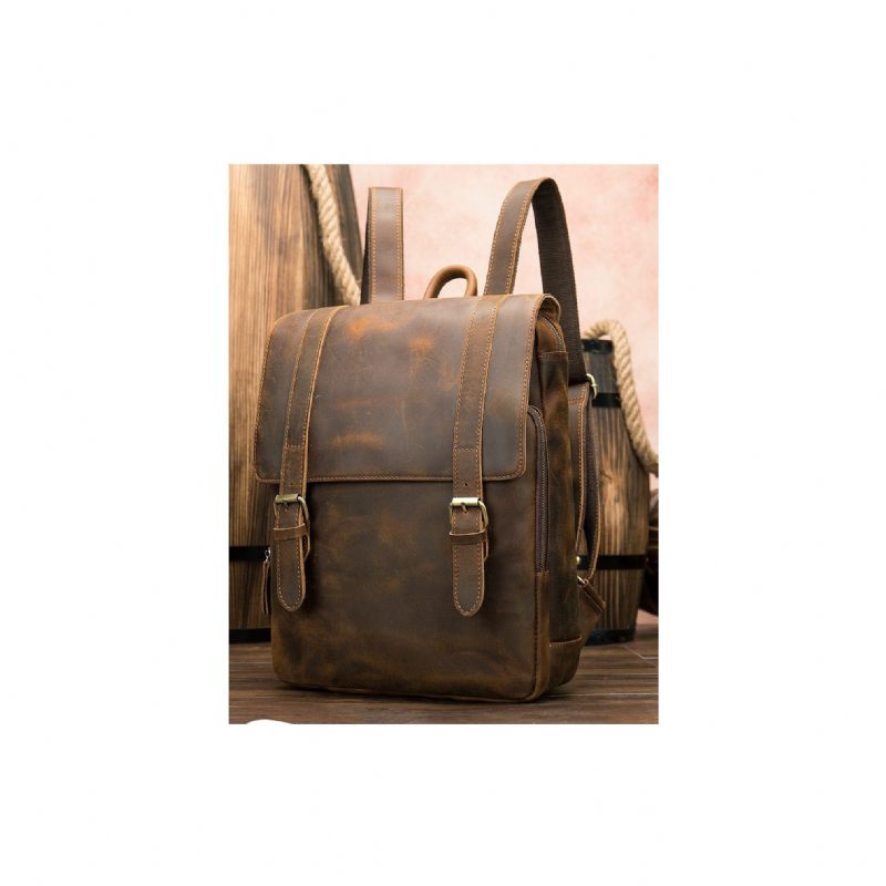 Mochilas Masculinas Vintage Luxury Air Cushion Mochila Couro - Café