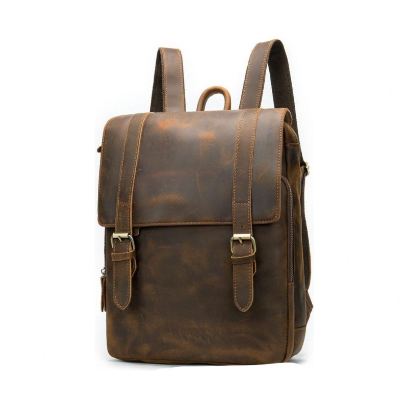 Mochilas Masculinas Vintage Luxury Air Cushion Mochila Couro - Café