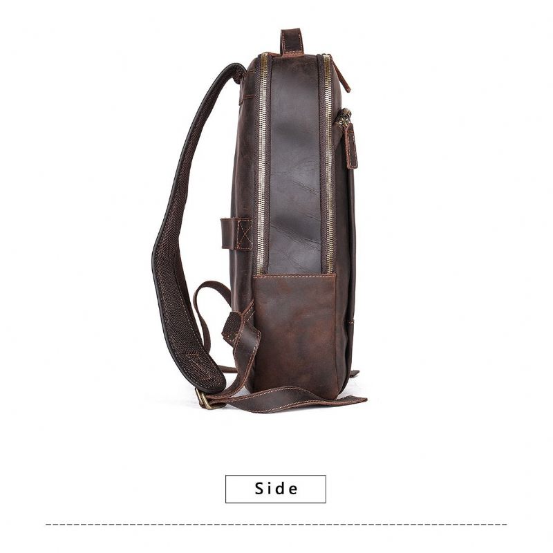 Mochilas Masculinas Vintage Luxury Leather Laptop Travel Daypack - Café