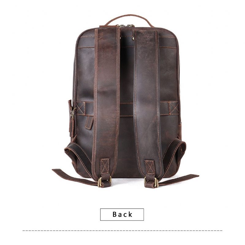 Mochilas Masculinas Vintage Luxury Leather Laptop Travel Daypack - Café