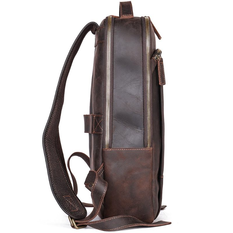 Mochilas Masculinas Vintage Luxury Leather Laptop Travel Daypack - Café