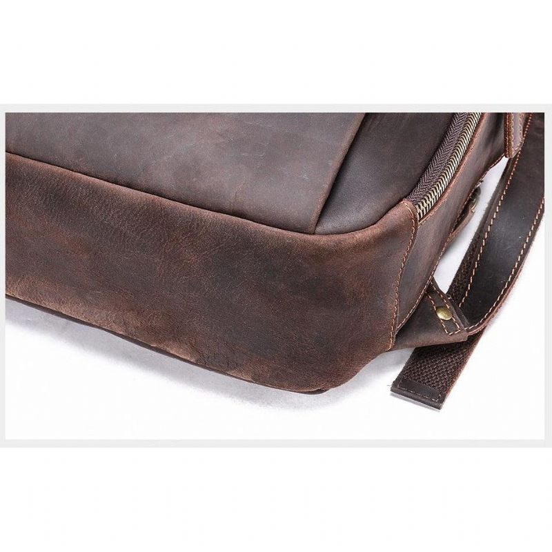 Mochilas Masculinas Vintage Luxury Leather Laptop Travel Daypack - Café