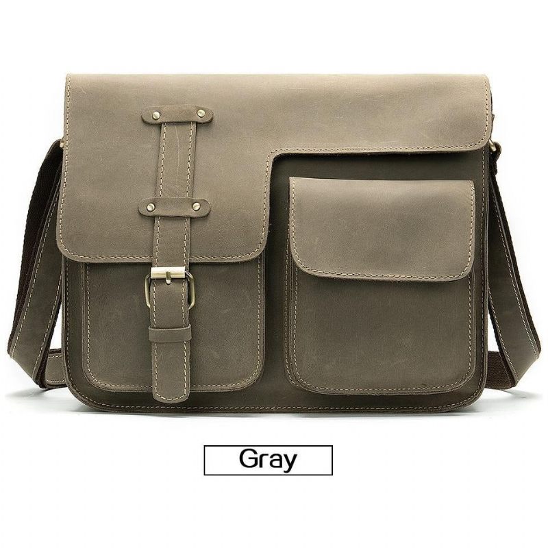 Pastas Masculinas Luxo Couro Exótico Vintage Aba Crossbody Maleta - Café