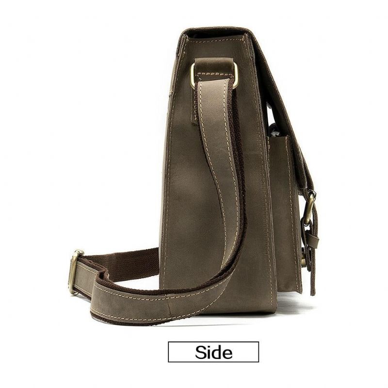 Pastas Masculinas Luxo Couro Exótico Vintage Aba Crossbody Maleta - Café