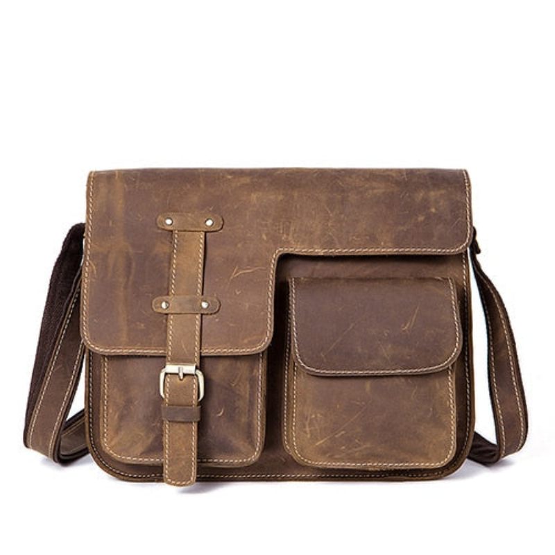 Pastas Masculinas Luxo Couro Exótico Vintage Aba Crossbody Maleta - Café