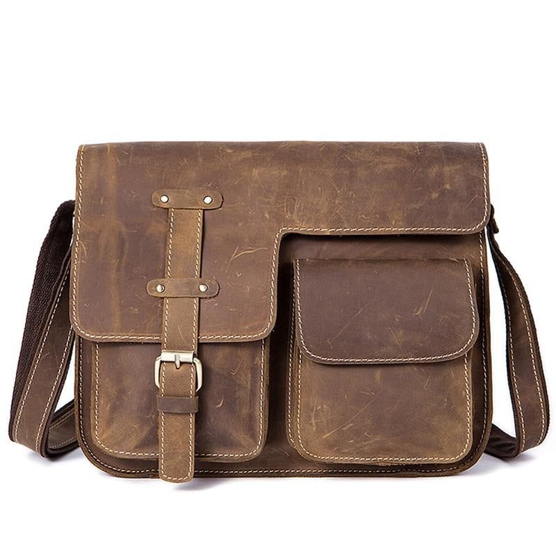 Pastas Masculinas Luxo Couro Exótico Vintage Aba Crossbody Maleta - Café