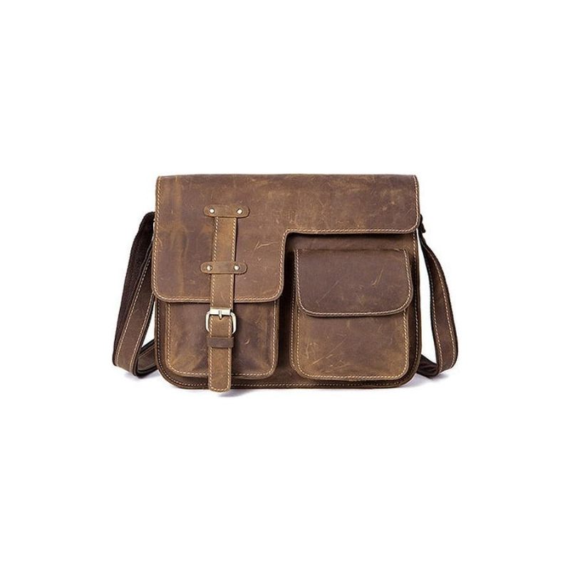 Pastas Masculinas Luxo Couro Exótico Vintage Aba Crossbody Maleta - Café