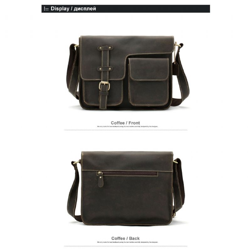 Pastas Masculinas Luxo Couro Exótico Vintage Aba Crossbody Maleta - Café Escuro