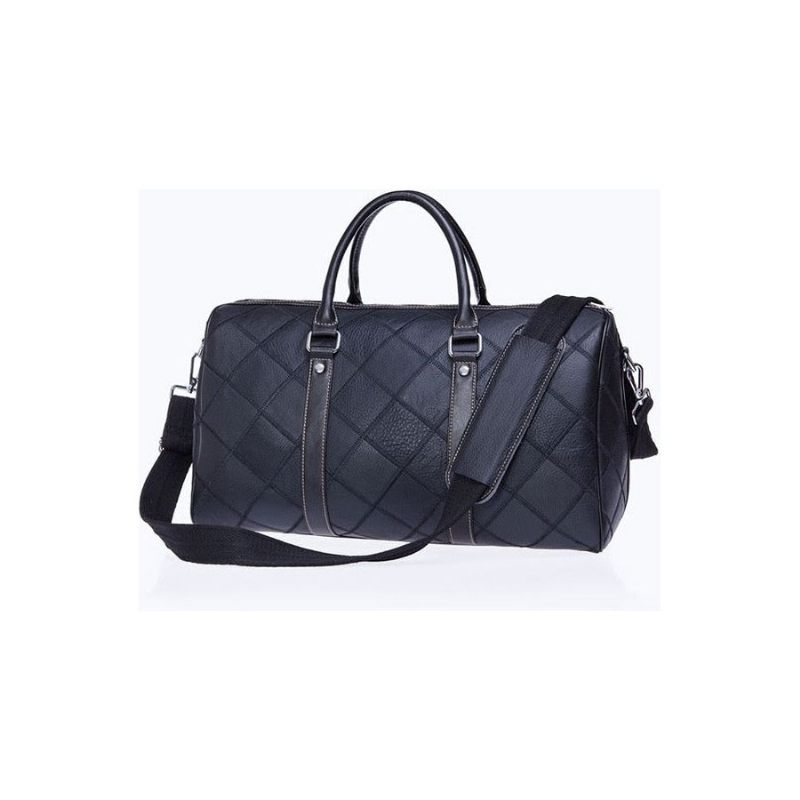 Pastas Masculinas Vintage Chique Xadrez Couro Bolsa Viagem - Preto