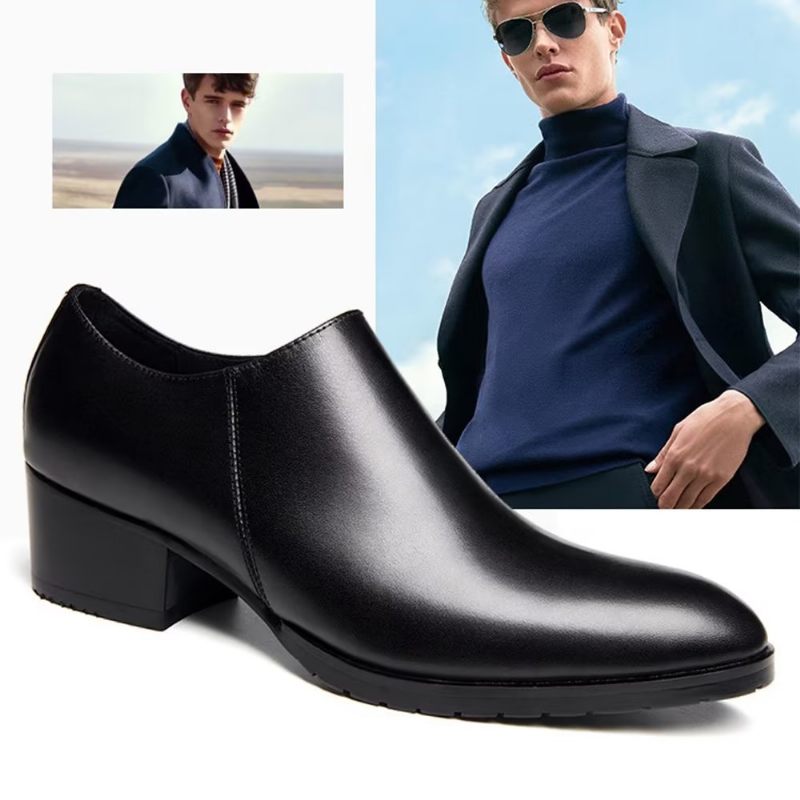 Sapatos Casuais Masculinos Chiques Couro Vaca Pontiagudo Slip-ons - Preto