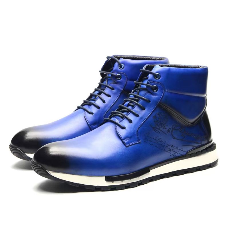 Sapatos Casuais Masculinos Com Bico Redondo E Cano Alto - Azul