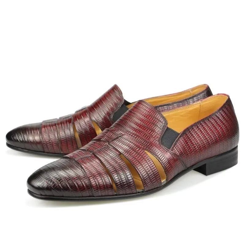 Sapatos Casuais Masculinos Com Biqueira Metal Exótica E Mocassins Deslizantes - Vermelho